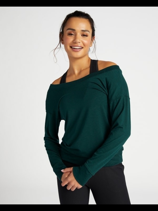 78&Sunny Tops - Off-Shoulder Long Sleeve Top in Forest Green